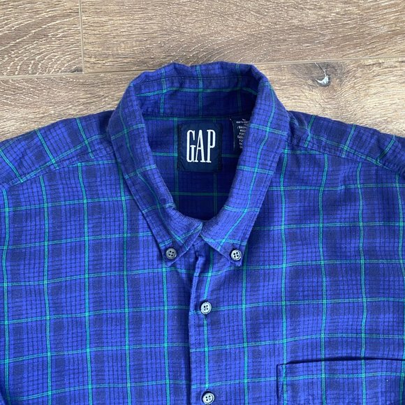 Vintage 90s GAP Blue Windowpane Button Down Shirt - Picture 2 of 4